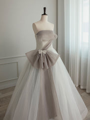 Homecoming Dresses Knee Length, A-Line Tulle White Long Prom Dress, White Formal Party Dress