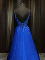 Bridesmaid Dress Styles, A-line V-neck Appliques Lace Sweep Train Tulle Dress