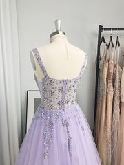 Bridesmaid Dresses Satin, A-line V-neck Beading Floor-Length Tulle Dress