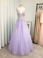 Bridesmaid Dress Shopping, A-line V-neck Beading Floor-Length Tulle Dress