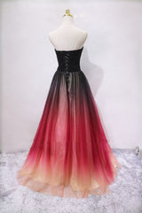 Prom Theme, A Line V Neck Open Back Ombre Long Prom Dress, Backless Ombre Formal Graduation Evening Dress