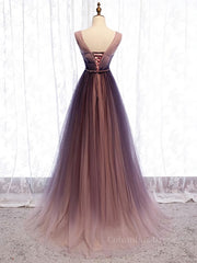 Party Dress Vintage, A Line V Neck Purple Ombre Prom Dresses, V Neck Purple Ombre Formal Evening Bridesmaid Dresses