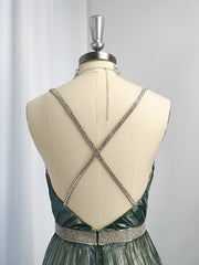 Bridesmaides Dresses Green, A-line V-neck Ruffles Floor-Length Dress