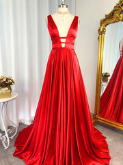 Bridesmaids Dress Shopping, A-line V-neck Ruffles Sweep Train Elastic Woven Satin Dress
