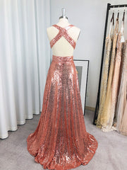 Bridesmaids Dress Under 117, A-line V-neck Sequin Floor-Length Sequins Dress