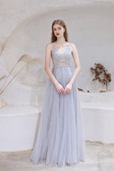 Homecoming Dress 2048, A Line V-neck Shiny Sequin Beaded Prom Dresses