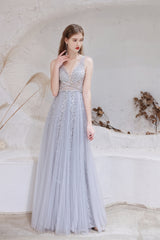 Homecoming Dress Websites, A Line V-neck Shiny Sequin Beaded Prom Dresses