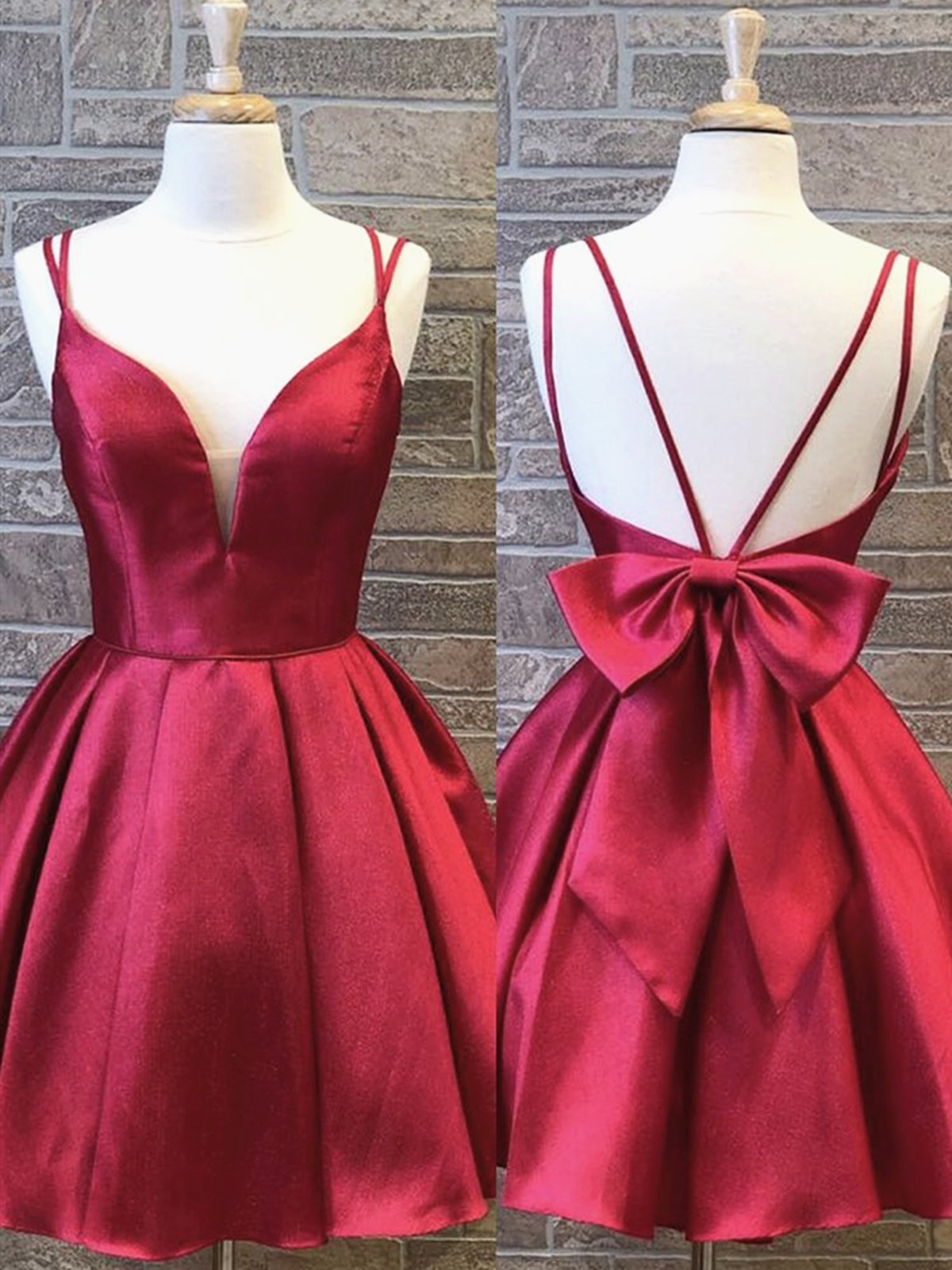 Pink Dress, A Line V Neck Short Burgundy Prom Dresses, Short Burgundy Formal Homecoming Graduation Dresses