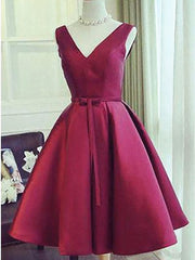 Formal Dress Long Gown, A Line V Neck Short Burgundy Prom Dresses, Short V Neck Wine Red Graduation Homecoming Dresses