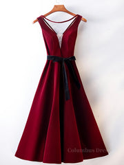 Slip Dress, A Line V Neck Short Burgundy Prom Dresses, Wine Red Short Formal Graduation Homecoming Dresses