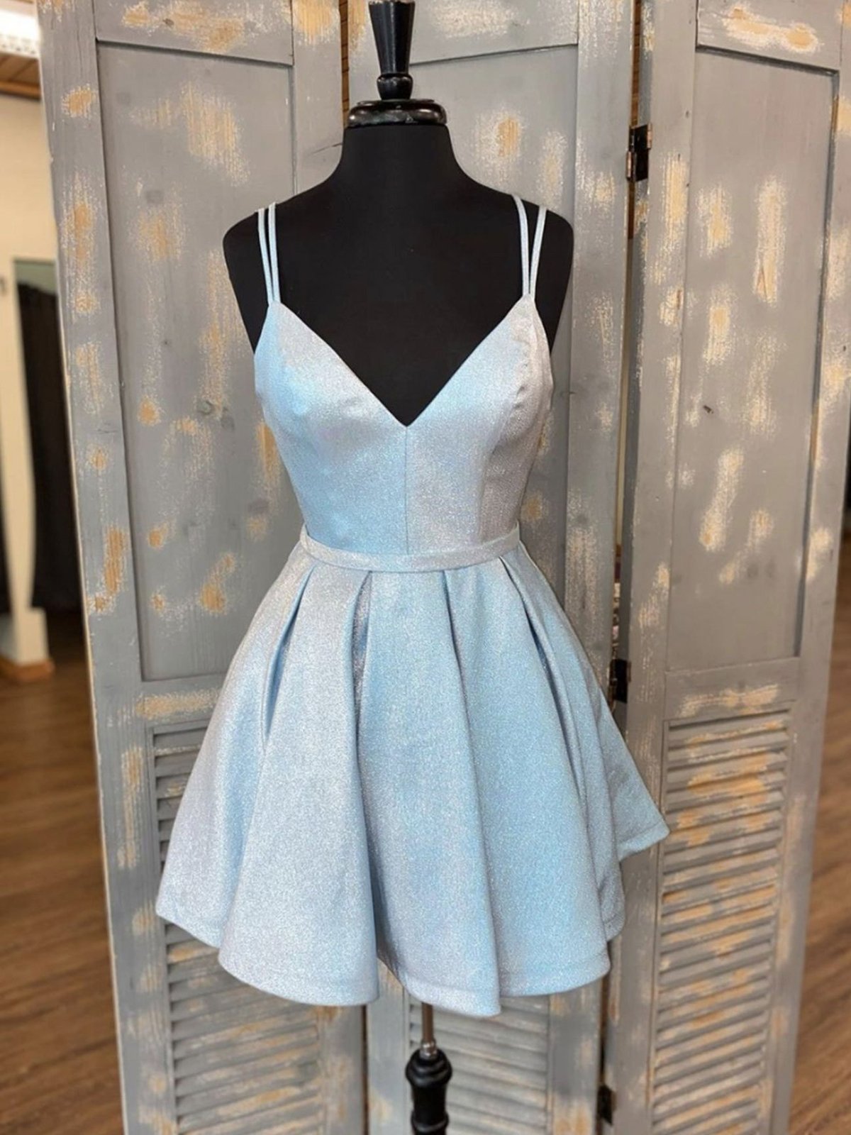 Short Dress, A Line V Neck Short Light Blue Prom Dresses, Short V Neck Light Blue Formal Homecoming Dresses