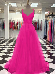 Bridesmaids Dresses Colorful, A-line V-neck Sweep Train Tulle Dress