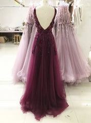 Weddings Dresses Online, A-line V-neckline Flowers Tulle  Evening Dress Prom Dress, Long Wedding Party Dress