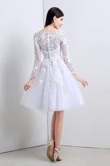 Cute Dress Outfit, A-Line White Tulle Appliques Long Sleeve Homecoming Dresses