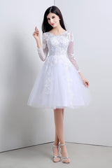 Club Dress, A-Line White Tulle Appliques Long Sleeve Homecoming Dresses