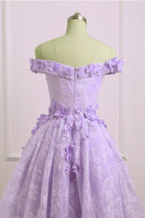 Party Dress Clubwear, Adorable Lace Light Purple High Low Homecoming Dress, Cute Sweetheart Prom Dress