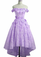 Party Dresses Clubwear, Adorable Lace Light Purple High Low Homecoming Dress, Cute Sweetheart Prom Dress