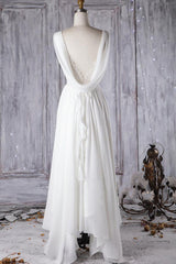 Wedding Dress Fitted, Affordable A-line Asymmetric Lace Chiffon Open Back Wedding Dress