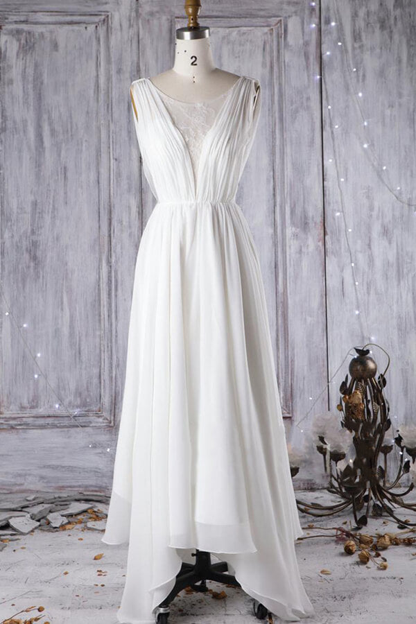 Wedding Dresses Fit, Affordable A-line Asymmetric Lace Chiffon Open Back Wedding Dress