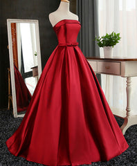 Evening Dress Gown, Aline Burgundy Satin Long Prom Gown,  Evening Dress