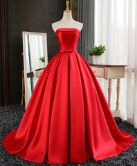 Evening Dress Gowns, Aline Burgundy Satin Long Prom Gown,  Evening Dress