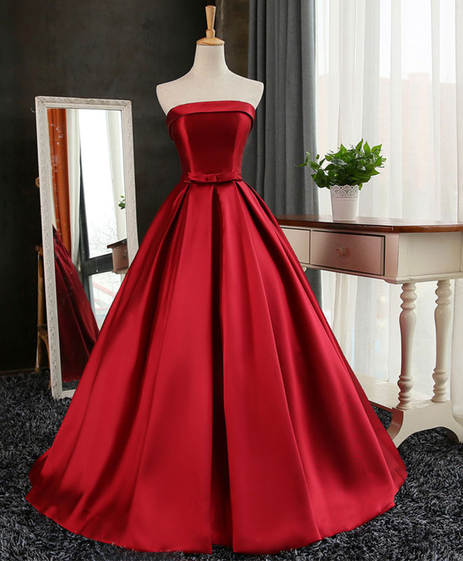 Evening Dress Wholesale, Aline Burgundy Satin Long Prom Gown,  Evening Dress