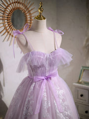 Bridesmaids Dress Blue, Aline Lace Short Purple Prom Dress,  Puffy Purple Homecoming Dress