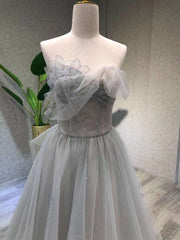 Party Dresses Halter Neck, Aline Tea Length Gray Prom Dress, Gray Tulle Homecoming Dress