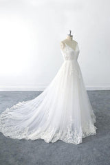 Wedding Dress Fabric, Amazing Long A-line V-neck Ruffle Appliques Tulle Wedding Dress