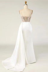 Party Dress Fall, Amazing Long Mermaid Strapless Sequins Pearls Satin Formal Prom Dresses