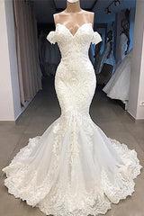 Wedding Dresses Princesses, Amazing Long Mermaid Sweetheart Appliqued Lace Wedding Dress with Sleeves
