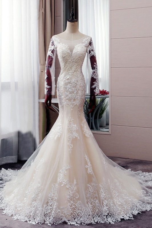 Wedding Dress Wedding Dress, Autumn Long Sleevess Mermaid Lace appliques Ivory Wedding Dress