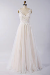 Wedding Dresses Shoes, Awesome Long A-line Appliques Lace Tulle Open Back Wedding Dress