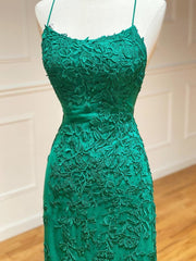 Formal Dresses Fashion, Backless Green Lace Mermaid Prom Dresses, Open Back Mermaid Lace Formal Evening Dresses