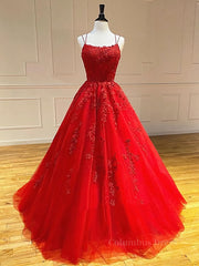 Party Dress Lace, Backless Red Lace Prom Dresses, Red Backless Lace Formal Evening Graduation Dresses