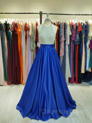 Evening Dress Elegant, Ball Gown Jewel Floor-Length Satin Evening Dresses With Rhinestone