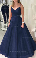 Prom Dress With Slit, Ball Gown Long/Floor-Length Sparkling Tulle Prom Dress With Pleated