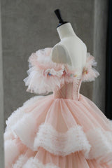 Long Dress Outfit, Ball Gown Off Shoulder Pink Tulle Long Prom Dress, Sweet 16 Dress