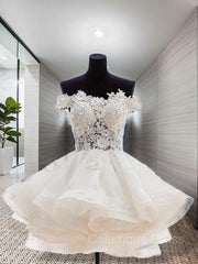 Party Dress Pattern, Ball Gown Off-the-Shoulder Short/Mini Organza Homecoming Dresses With Appliques Lace