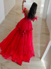 Sundress, Ball Gown Off-the-Shoulder Sweep Train Tulle Prom Dresses With Flower