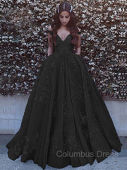 Prom Dress Boutiques, Ball Gown Off-the-Shoulder Sweep Train Tulle Prom Dresses With Pockets