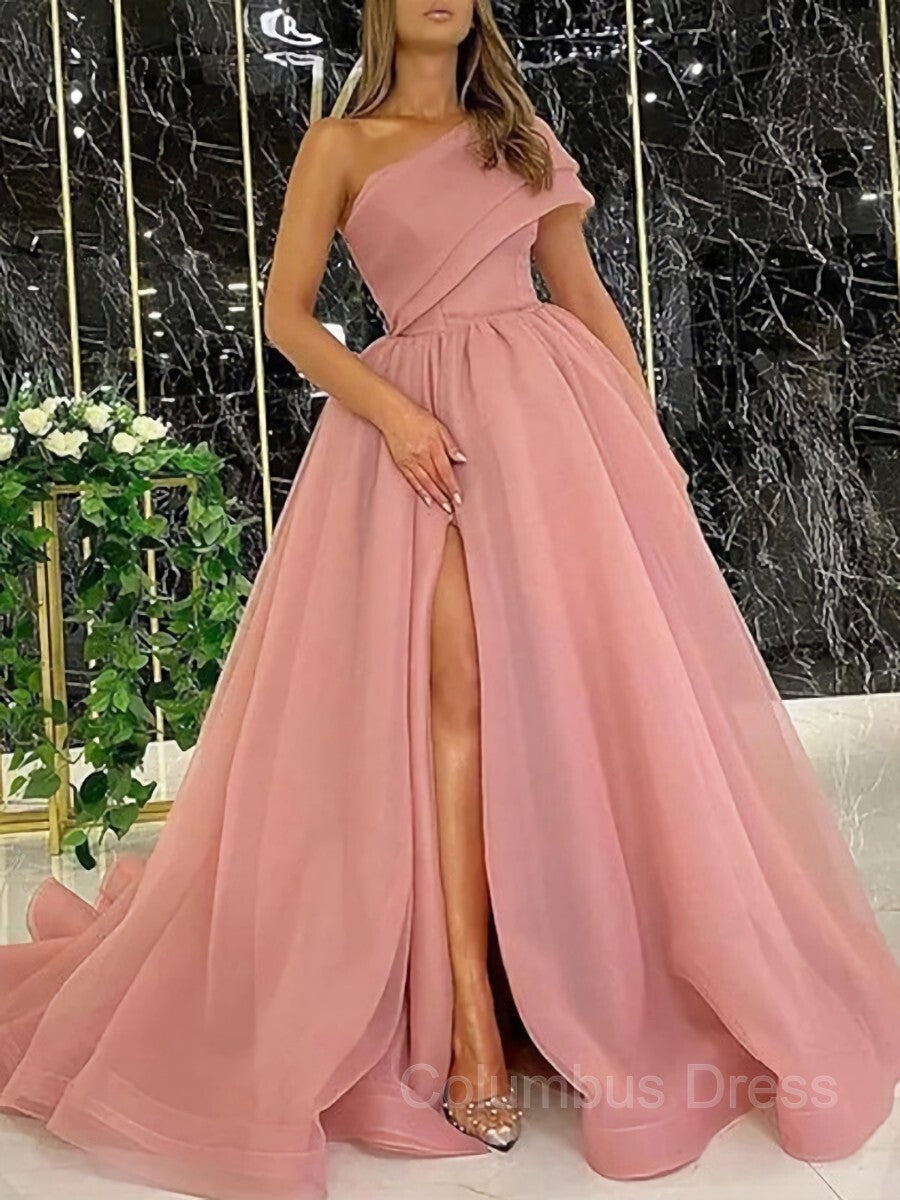 Homecoming Dress Tights, Ball Gown One-Shoulder Sweep Train Organza Prom Dresses With Leg Slit