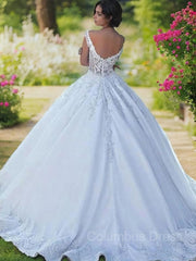 Wedding Dress Order Online, Ball Gown Scoop Sweep Train Satin Wedding Dresses