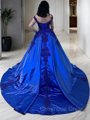 Gorgeou Dress, Ball Gown Straps Court Train Satin Evening Dresses With Appliques Lace