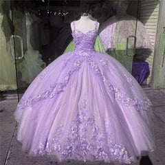 Bridesmaids Dresses Purple, Ball Gown Sweet 16 Dress Princess Quinceanera Dresses Lace Appliques Sweet 15 Party Prom Ball Gowns
