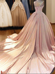 Bridesmaids Dress Color, Ball-Gown Sweetheart Appliques Lace Court Train Satin Dress