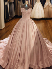 Bridesmaid Dresses Colors, Ball-Gown Sweetheart Appliques Lace Court Train Satin Dress