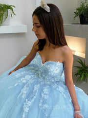 Formal Dresses Near Me, Ball Gown Sweetheart Sweep Train Tulle Prom Dresses With Appliques Lace