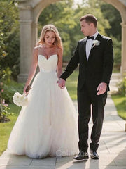 Wedding Dress And Shoe, Ball Gown Sweetheart Sweep Train Tulle Wedding Dresses