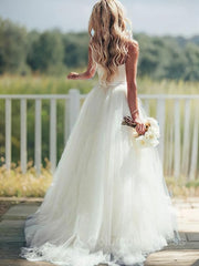 Wedding Dress And Shoes, Ball Gown Sweetheart Sweep Train Tulle Wedding Dresses